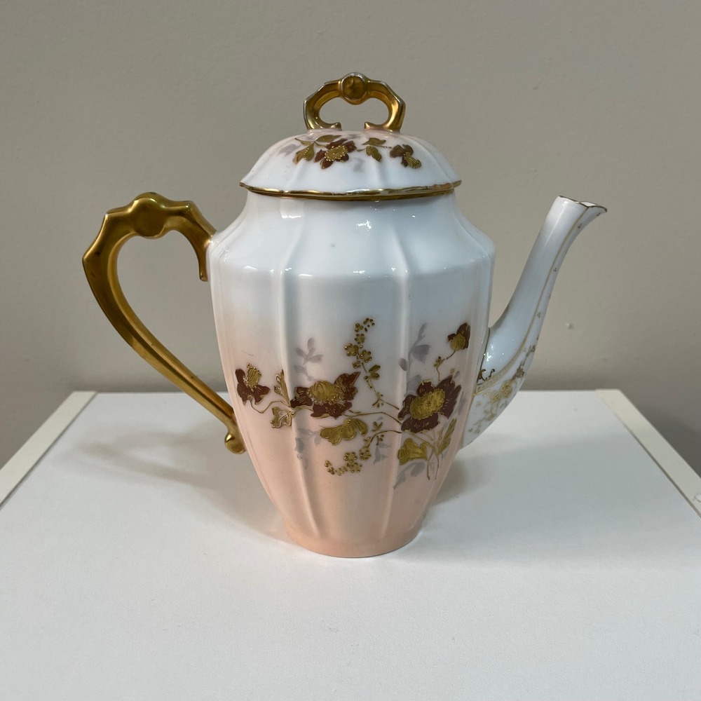 Vintage‎ JC Limoges Teapot Gold Floral Design Porcelain Coffee Tea Server Decor
